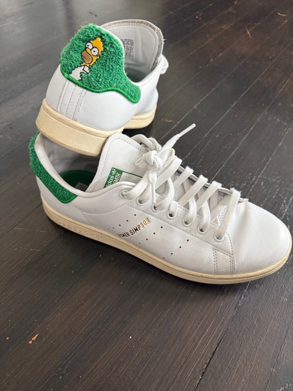 adidas White Stan Smith Sneakers with Green Terry Heel Tabs
